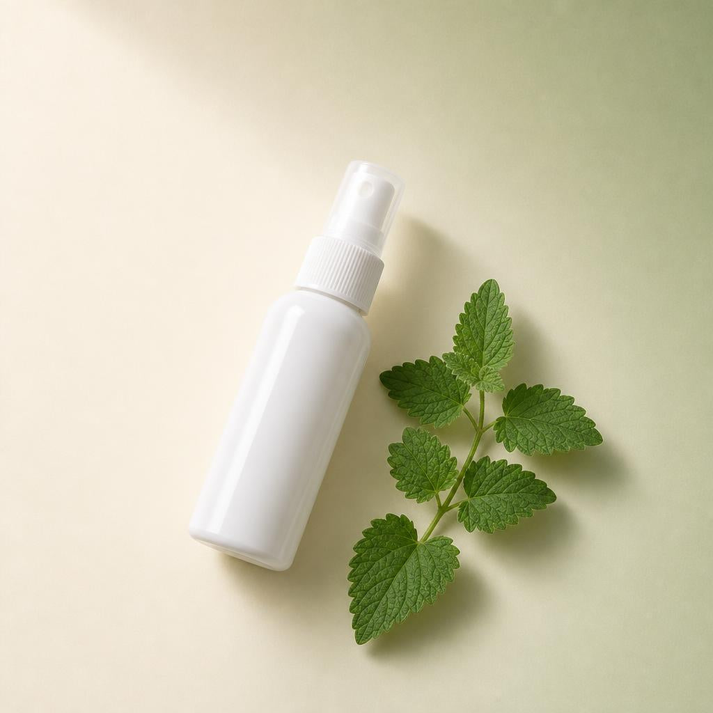 Natural catnip spray bottle with catnip sprig