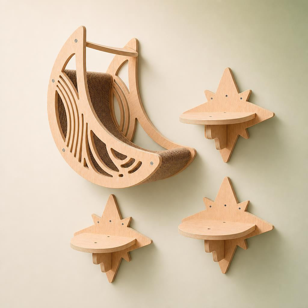 Cat wall shelf set mounted on wall
