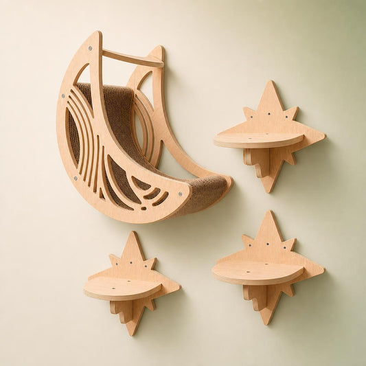 Cat wall shelf set mounted on wall