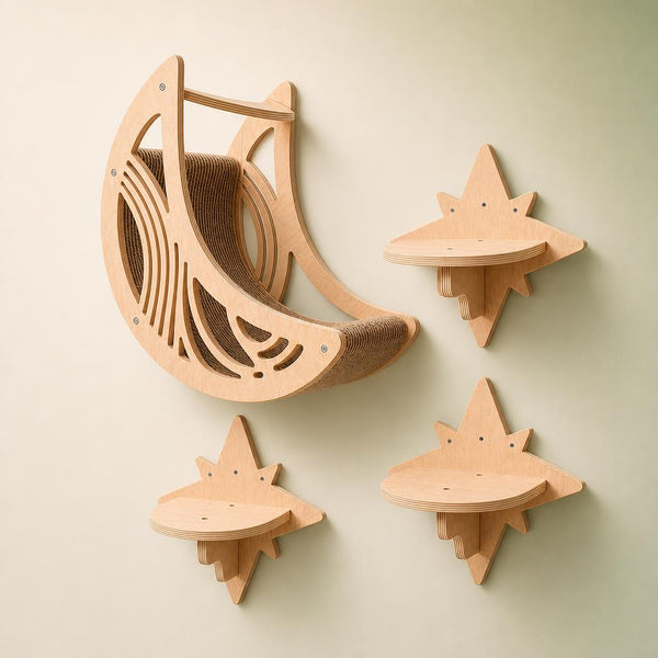 Cat wall shelf set mounted on wall