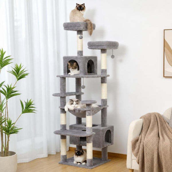 Large multi-level cat tree tower with real cats