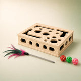 Interactive Cat Puzzle Box with included teaser wand and bell balls